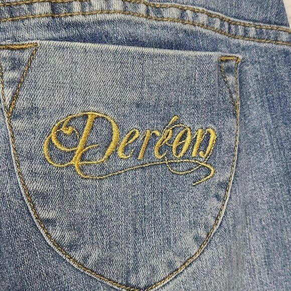 House of De'reon Beyonce Mid-Rise Straight Premium Jeans Blue Distressed Denim - Picture 14 of 15